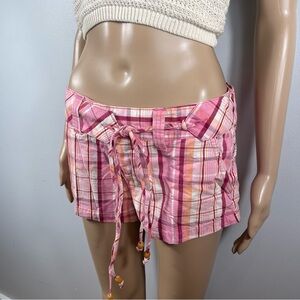 Abercrombie & Fitch Y2K Pink Plaid Tie-Waist Shorts
